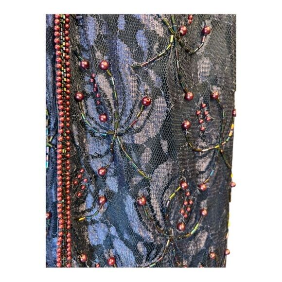 Vintage SCALA Black Beaded Peek-a-Boo Back Gown – Size L (Est. 12/14) - Picture 8 of 11